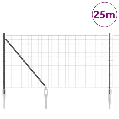 Zaun mit Pfosten Grau 1 x 25 m Stahl