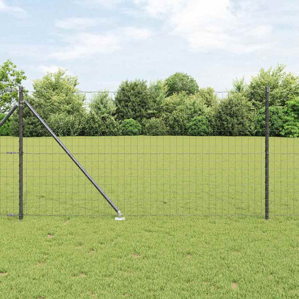 Zaun mit Pfosten Grau 1 x 10 m Stahl