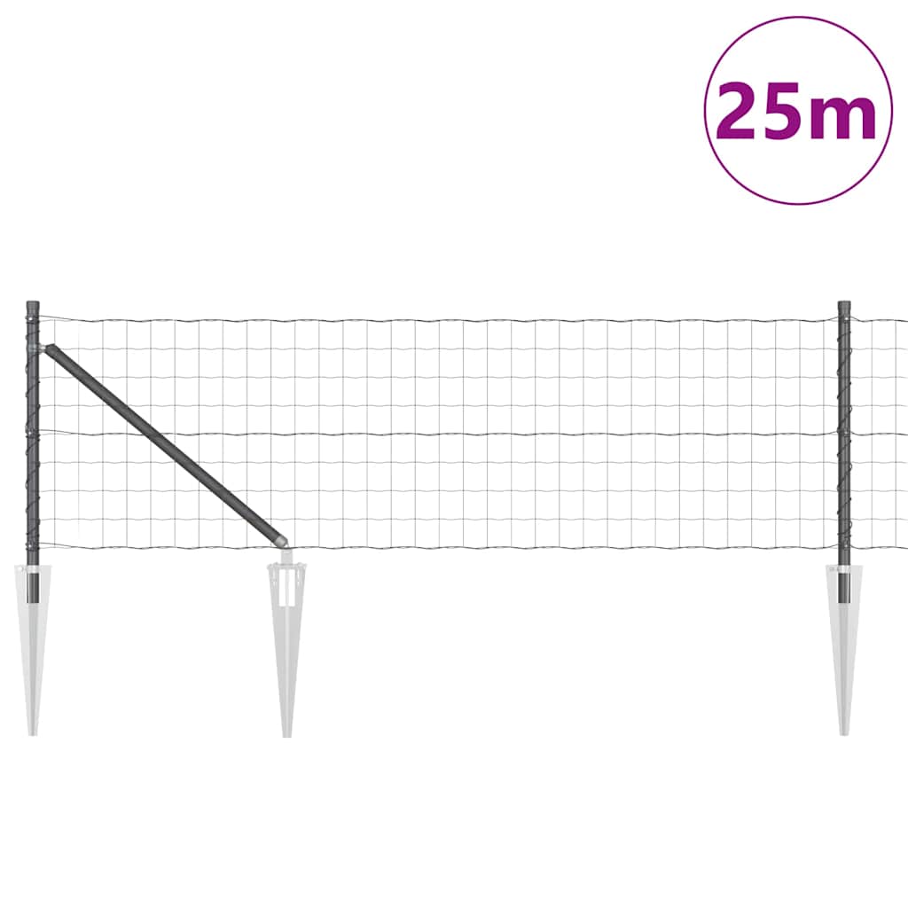 Zaun mit Pfosten Grau 0.8 x 25 m Stahl