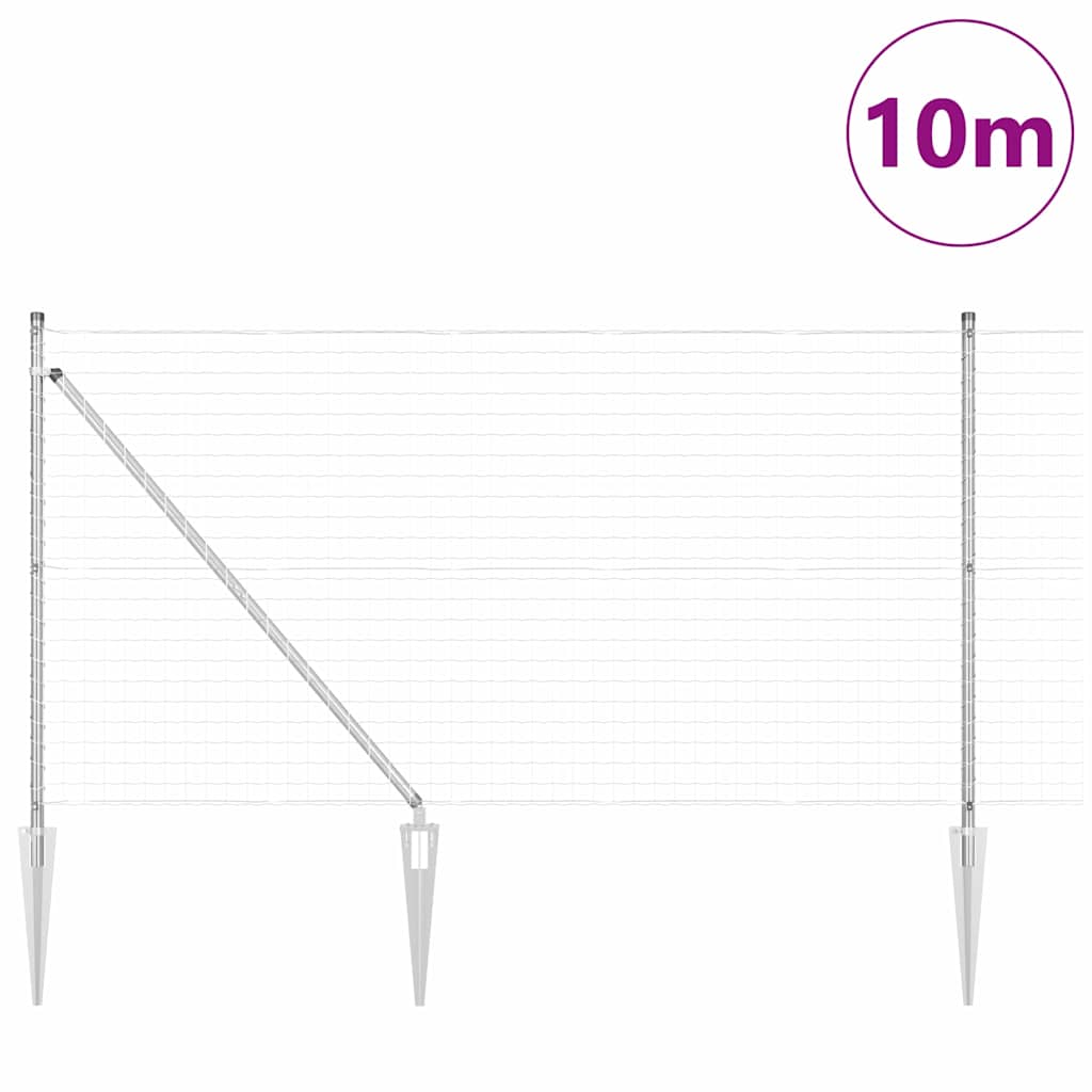 Zaun mit Pfosten Silber 1 x 10 m Stahl
