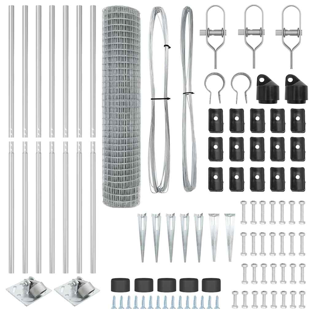 Zaun mit Pfosten Silber 1.5 x 10 m Stahl