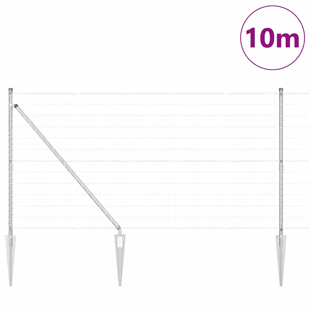 Zaun mit Pfosten Silber 1.2 x 10 m Stahl