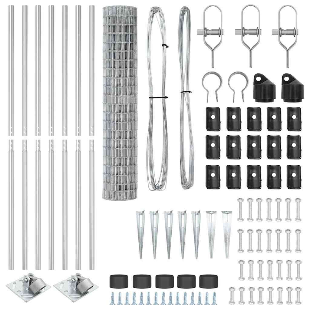 Zaun mit Pfosten Silber 1.6 x 10 m Stahl