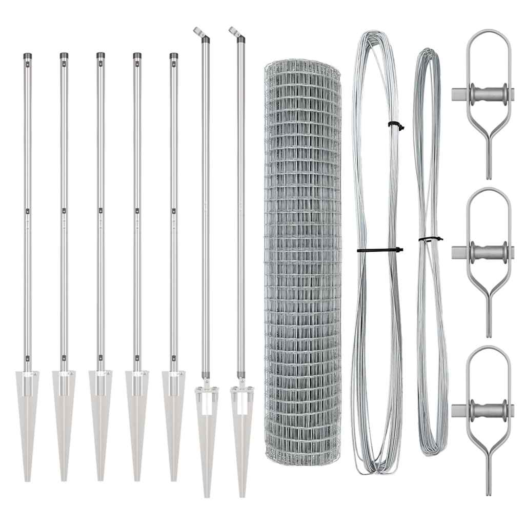Zaun mit Pfosten Silber 1.5 x 10 m Stahl