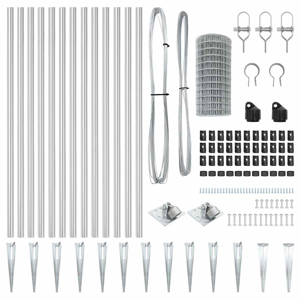 Zaun mit Pfosten Silber 0,4 x 25 m Stahl