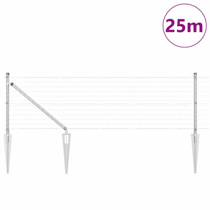 Zaun mit Pfosten Silber 0,6 x 25 m Stahl