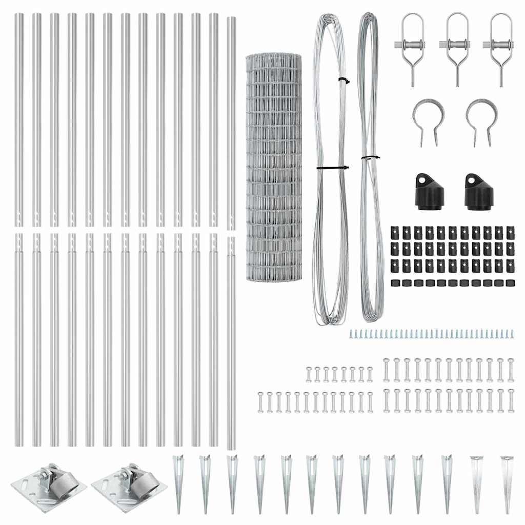 Zaun mit Pfosten Silber 1.2 x 25 m Stahl