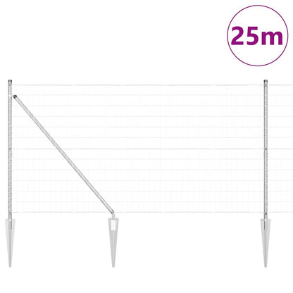 Zaun mit Pfosten Silber 1.2 x 25 m Stahl