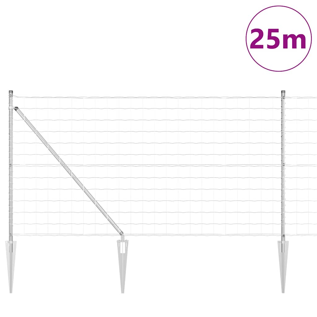 Zaun mit Pfosten Silber 1 x 25 m Stahl