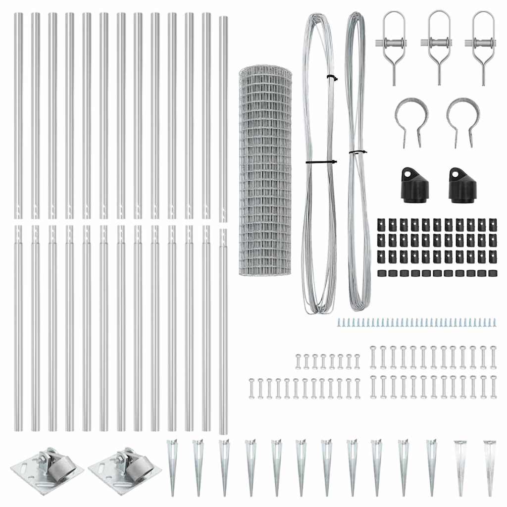 Zaun mit Pfosten Silber 1.2 x 25 m Stahl