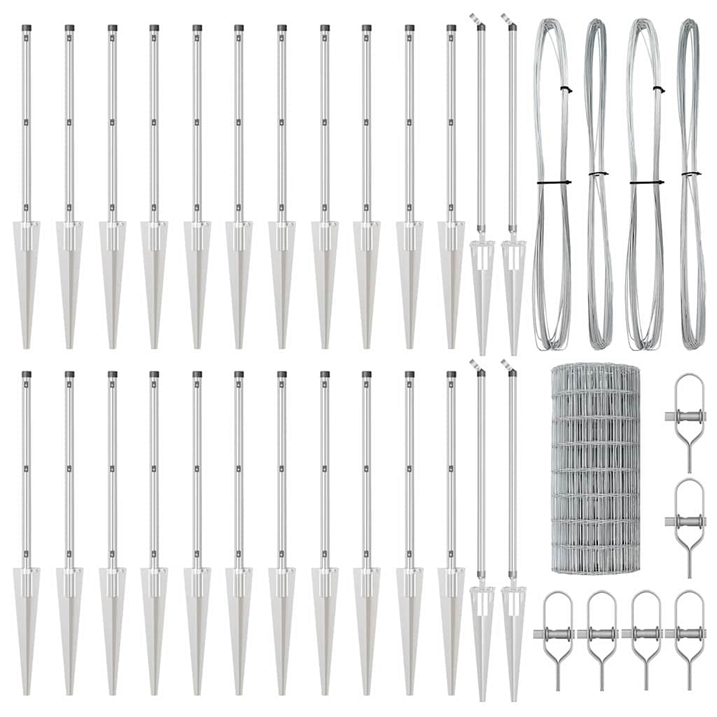 Zaun mit Pfosten Silber 0.6 x 50 m Stahl