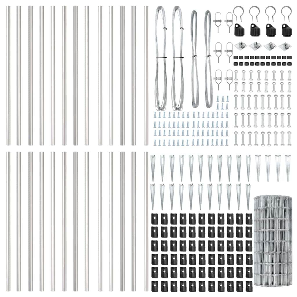 Zaun mit Pfosten Silber 0.6 x 50 m Stahl