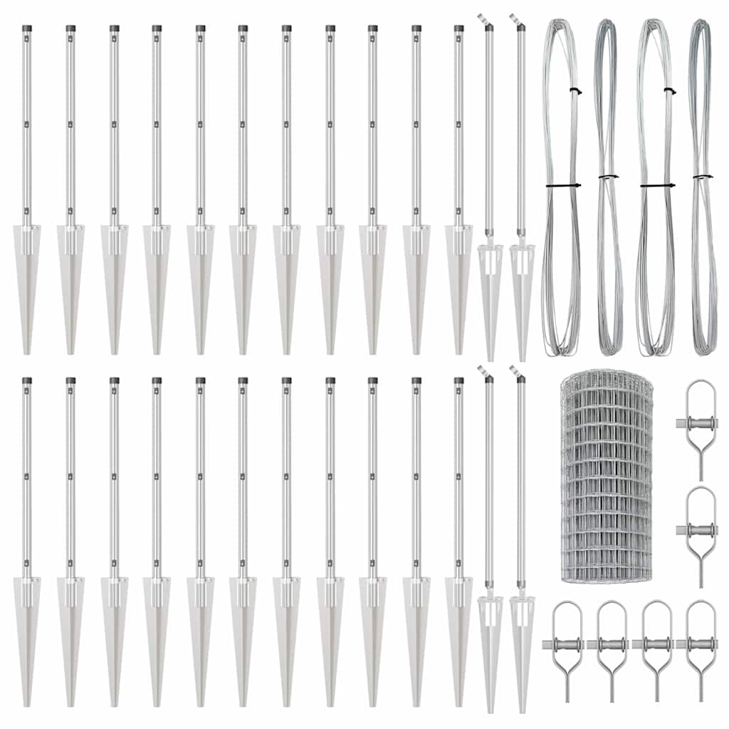 Zaun mit Pfosten Silber 0.4 x 50 m Stahl