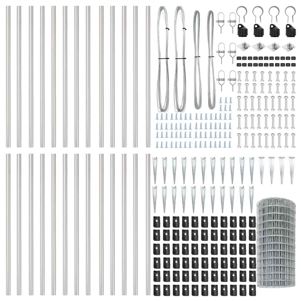 Zaun mit Pfosten Silber 0.6 x 50 m Stahl