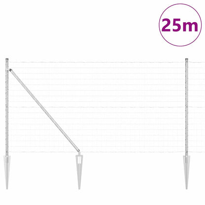 Zaun mit Pfosten Silber 1 x 25 m Stahl