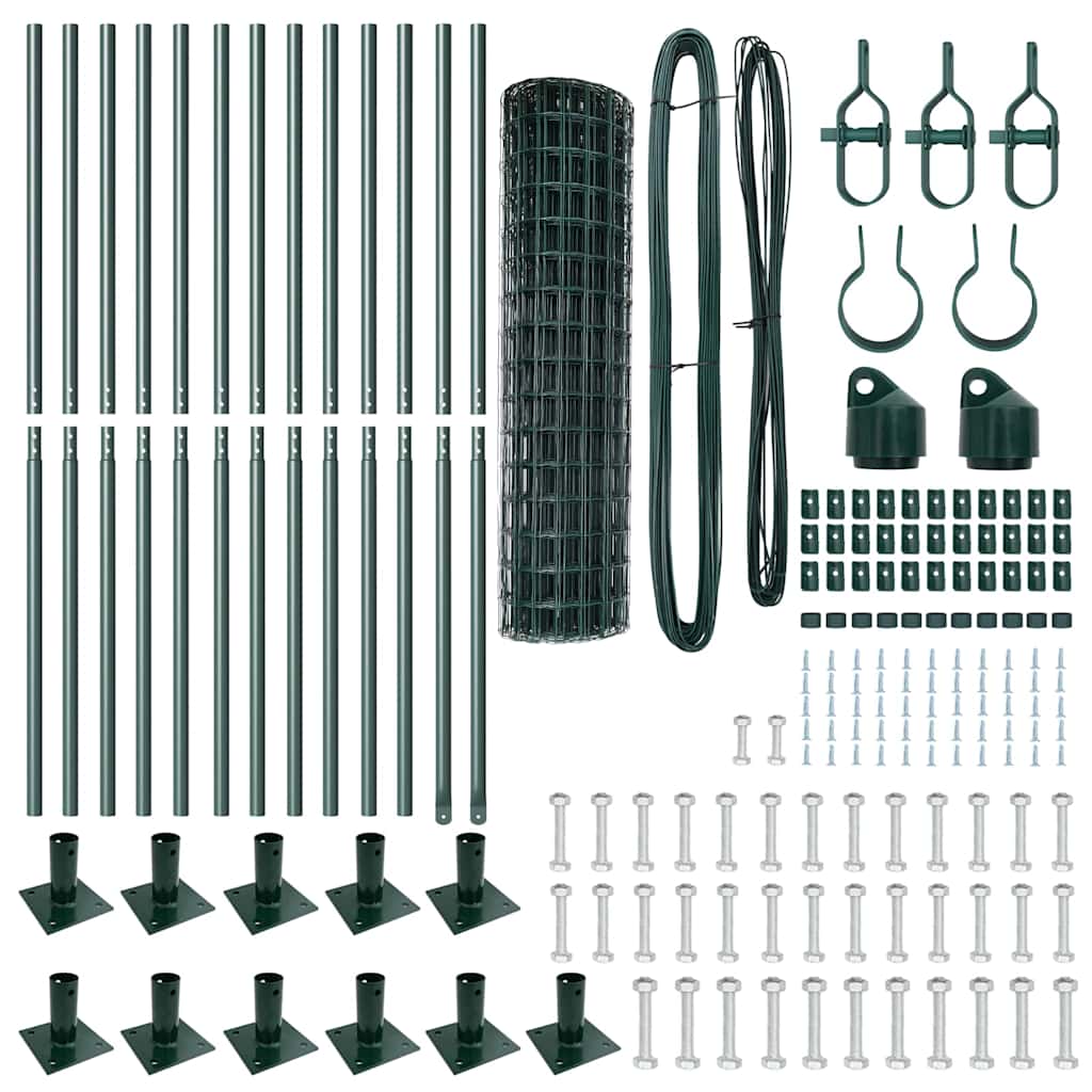 Zaun mit Pfosten Grün 1 x 25 m Stahl