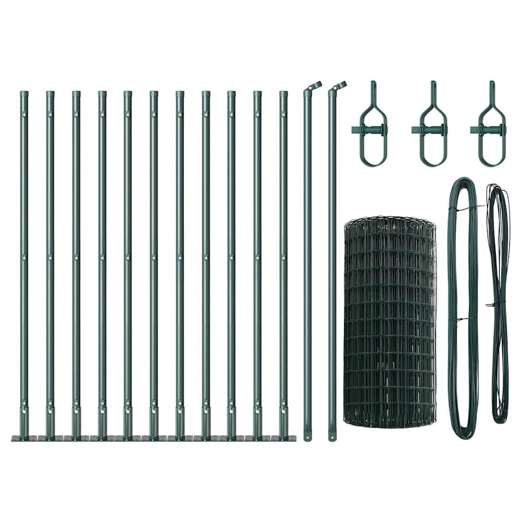 Zaun mit Pfosten Grün 0,6 x 25 m Stahl