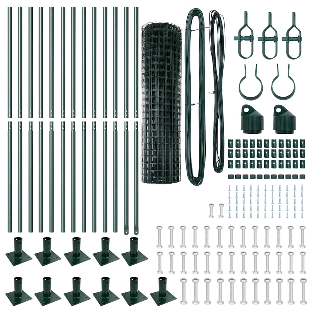 Zaun mit Pfosten Grün 1 x 25 m Stahl