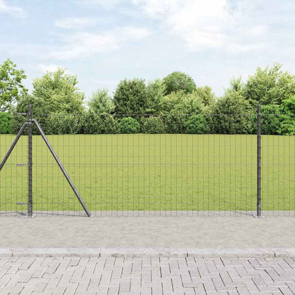 Zaun mit Pfosten Grau 1 x 10 m Stahl