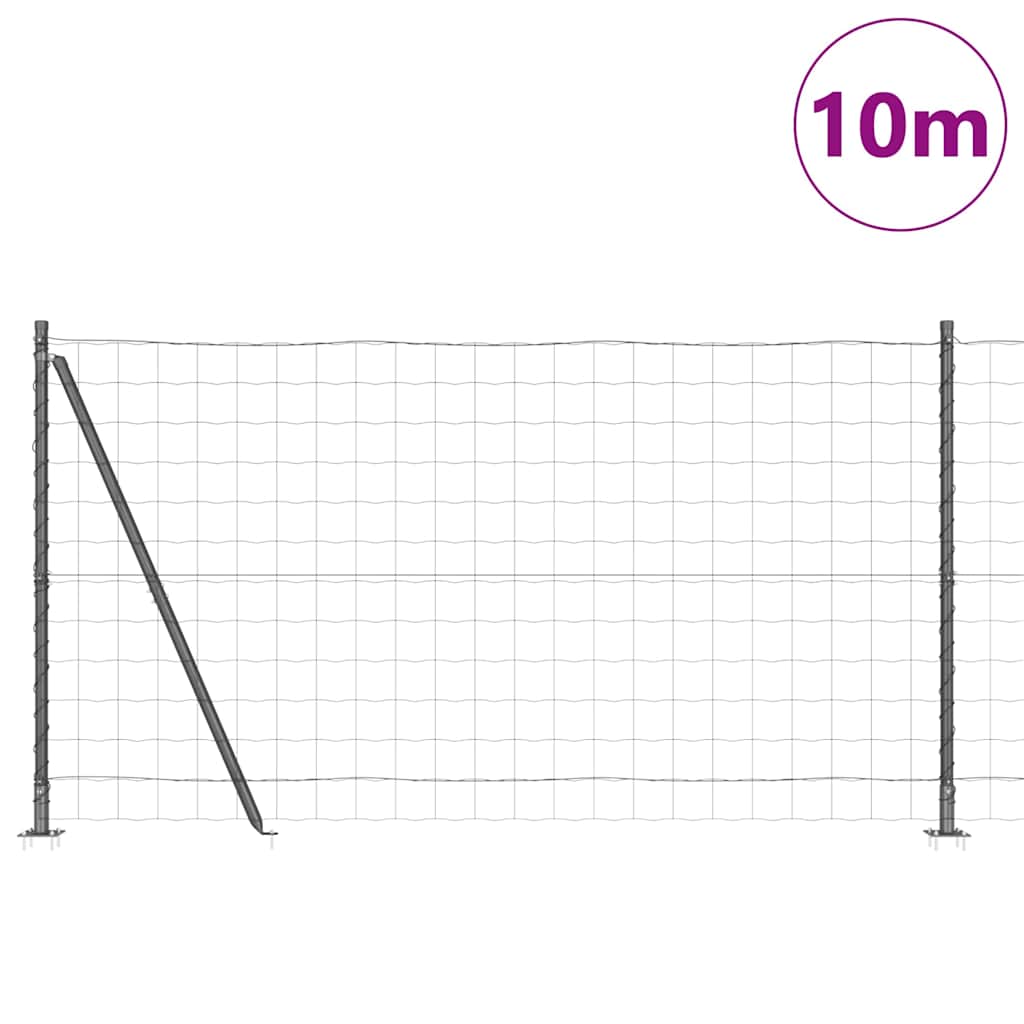 Zaun mit Pfosten Grau 1.2 x 10 m Stahl
