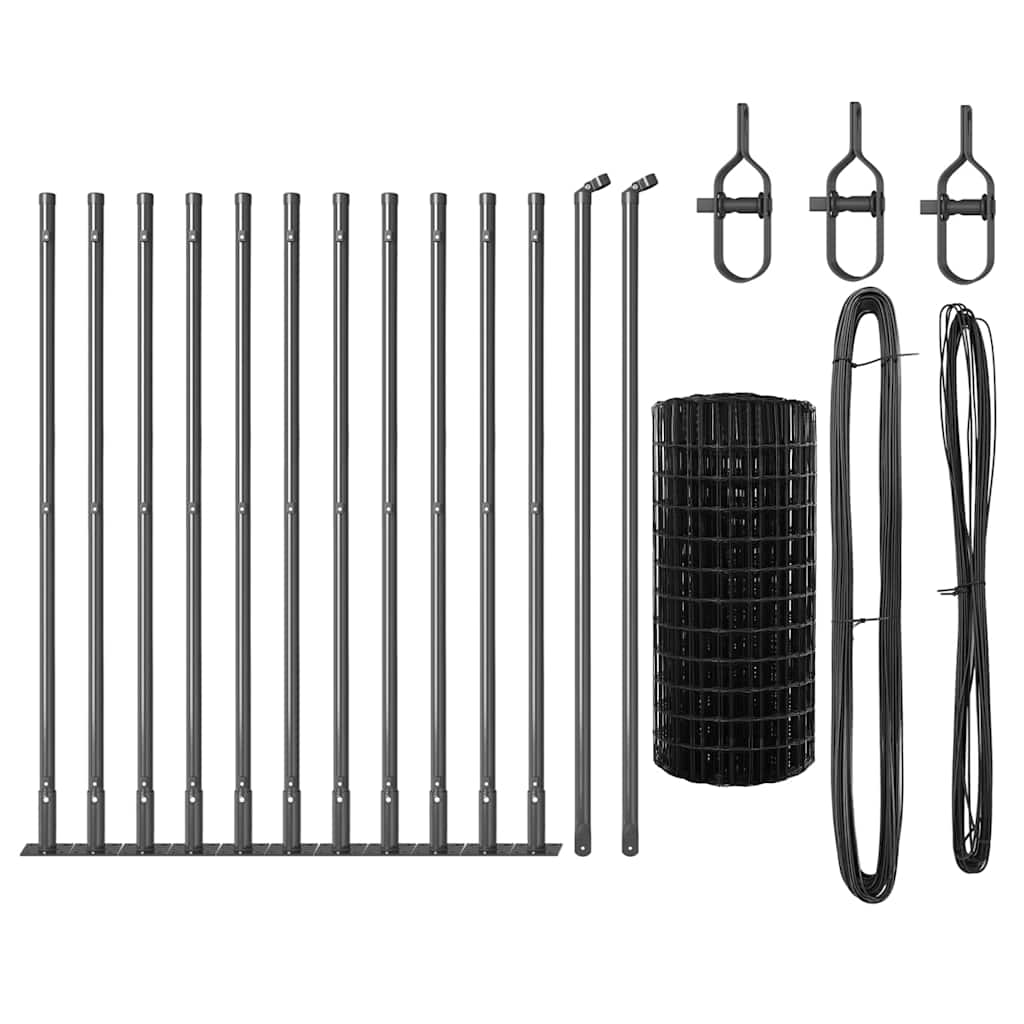 Zaun mit Pfosten Grau 0,6 x 25 m Stahl