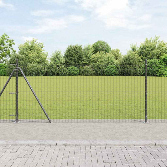 Zaun mit Pfosten Grau 0.8 x 25 m Stahl