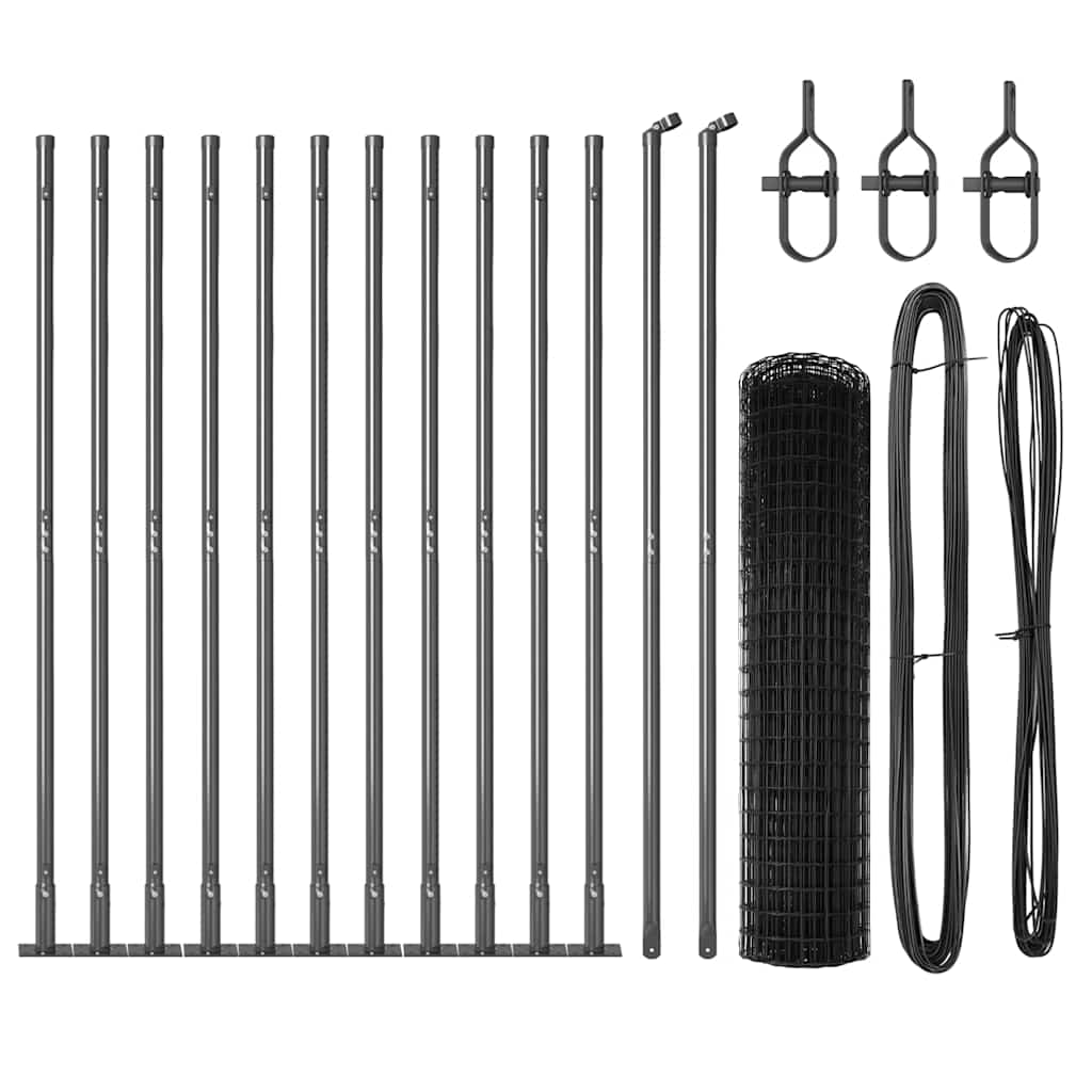 Zaun mit Pfosten Grau 0.8 x 25 m Stahl