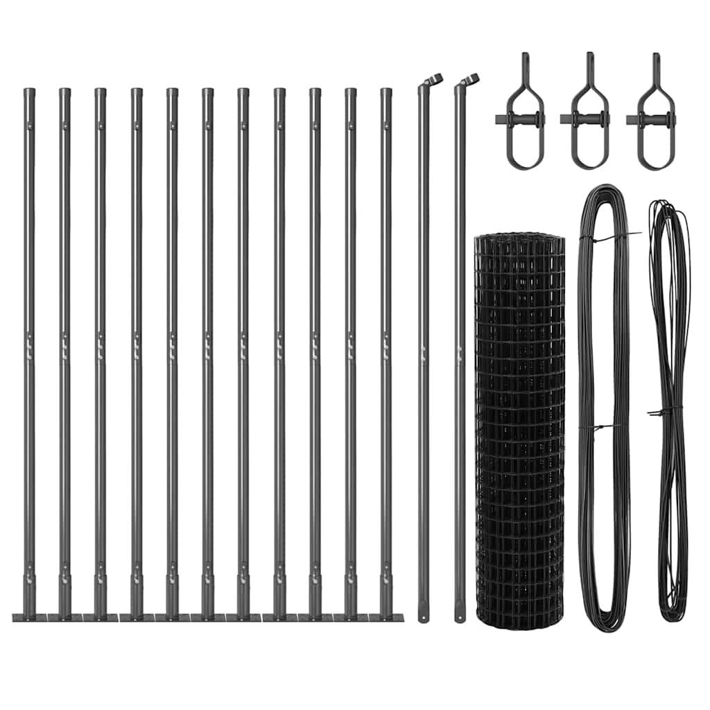 Zaun mit Pfosten Grau 0.8 x 25 m Stahl