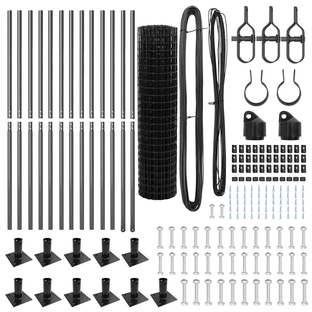 Zaun mit Pfosten Grau 1,2 x 25 m Stahl
