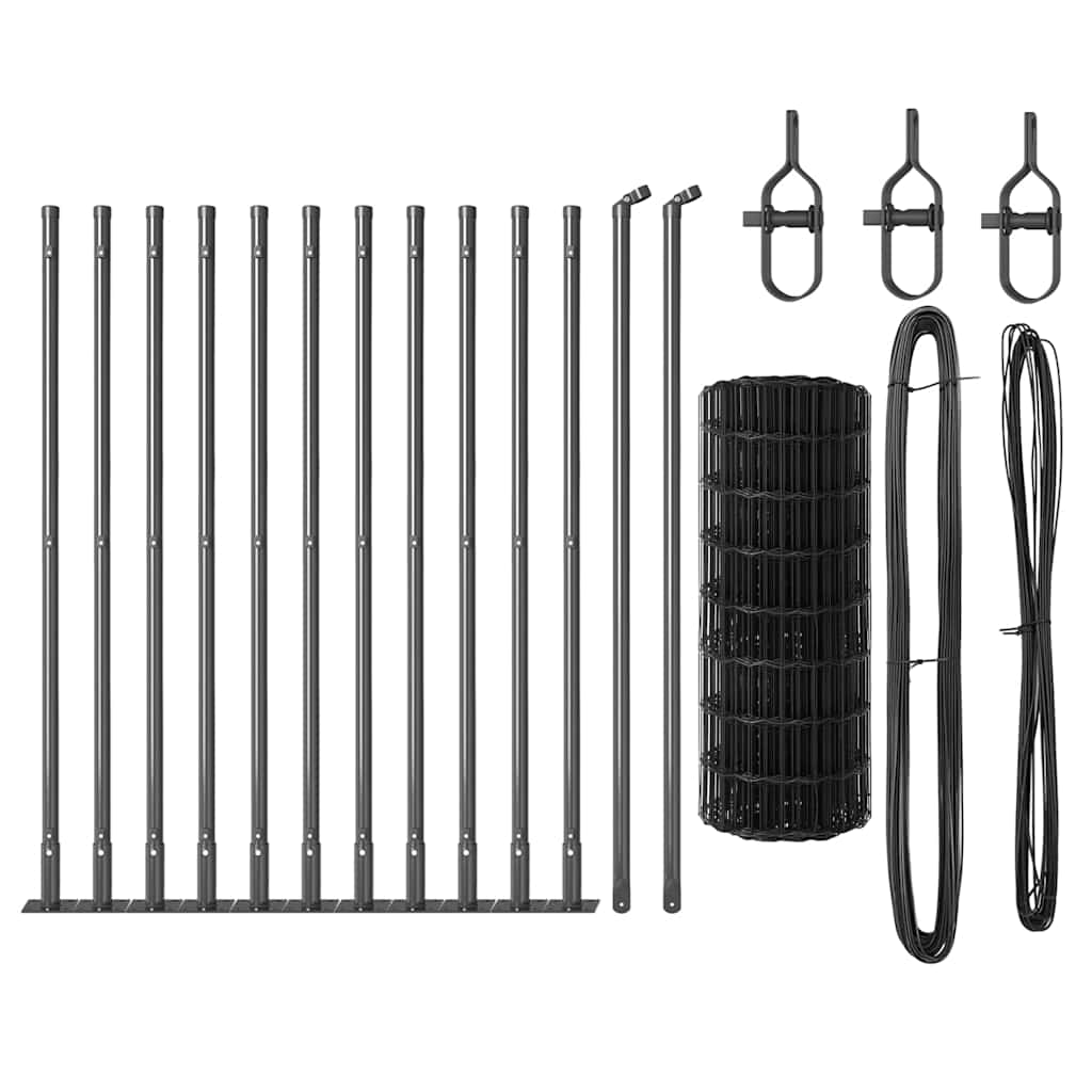 Zaun mit Pfosten Grau 0,6 x 25 m Stahl