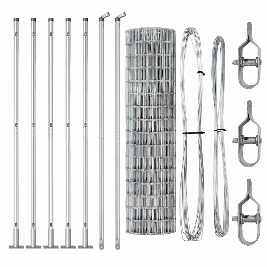 Zaun mit Pfosten Silber 1 x 10 m Stahl