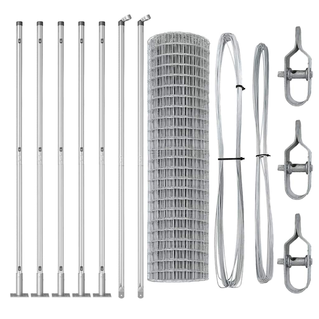 Zaun mit Pfosten Silber 0.8 x 25 m Stahl