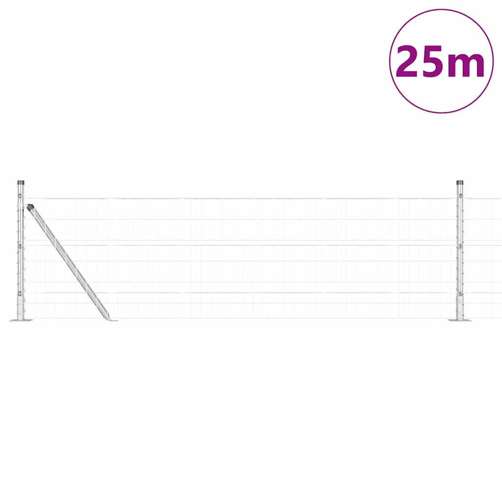 Zaun mit Pfosten Silber 0,6 x 25 m Stahl