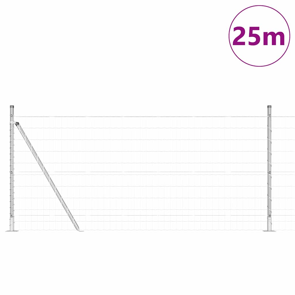 Zaun mit Pfosten Silber 0.8 x 25 m Stahl