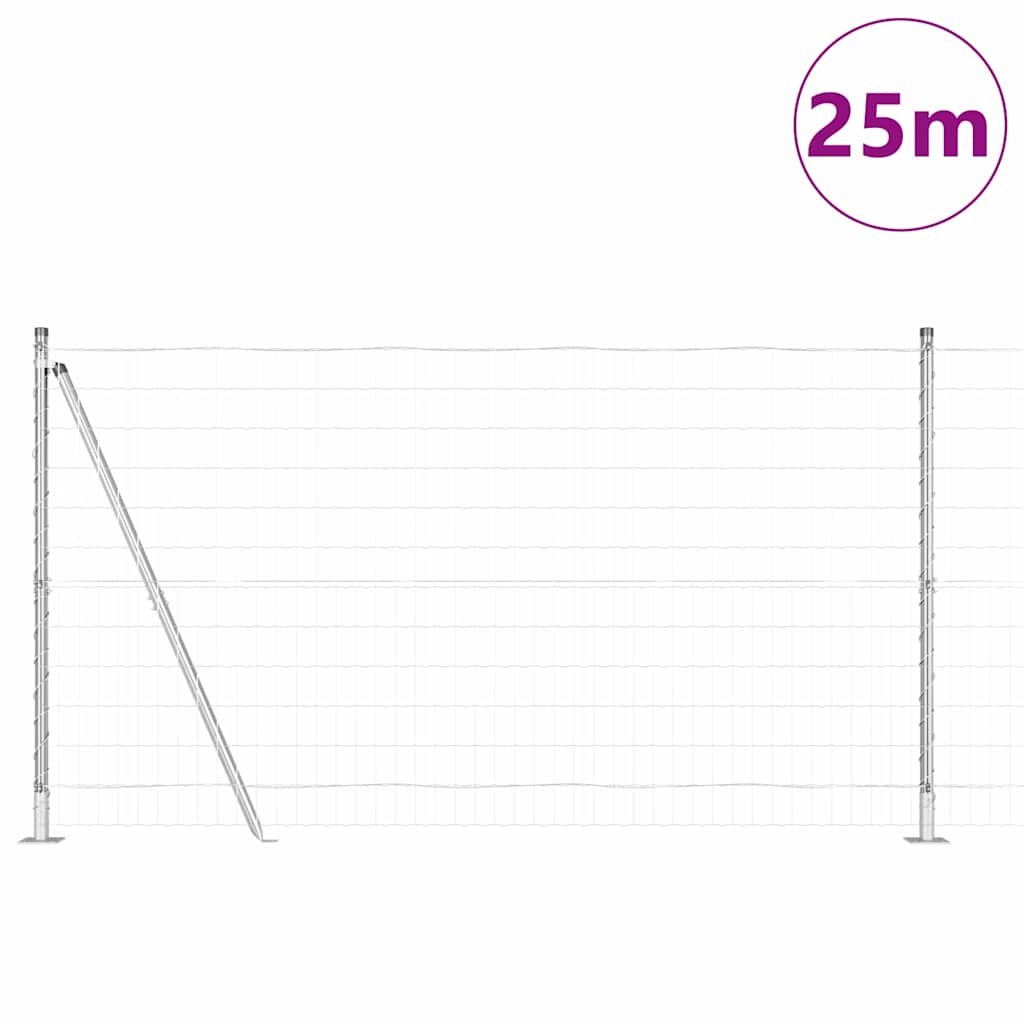 Zaun mit Pfosten Silber 1.2 x 25 m Stahl
