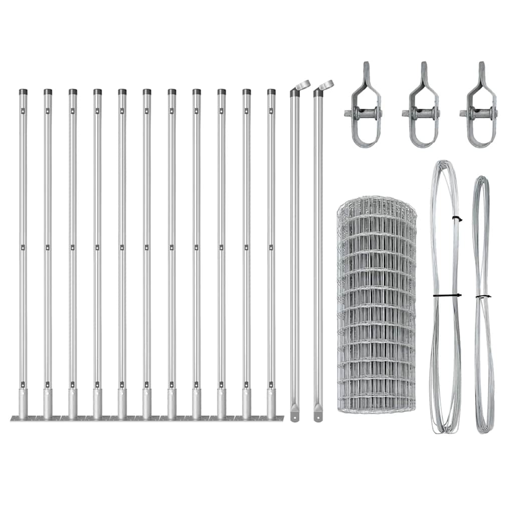 Zaun mit Pfosten Silber 0,6 x 25 m Stahl