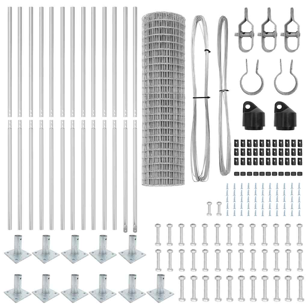 Zaun mit Pfosten Silber 0.8 x 25 m Stahl