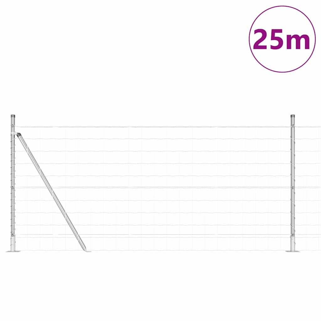 Zaun mit Pfosten Silber 0.8 x 25 m Stahl