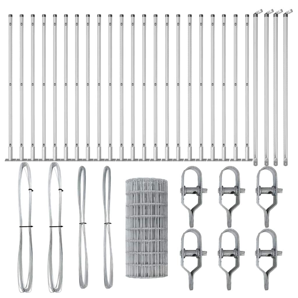 Zaun mit Pfosten Silber 0.4 x 50 m Stahl