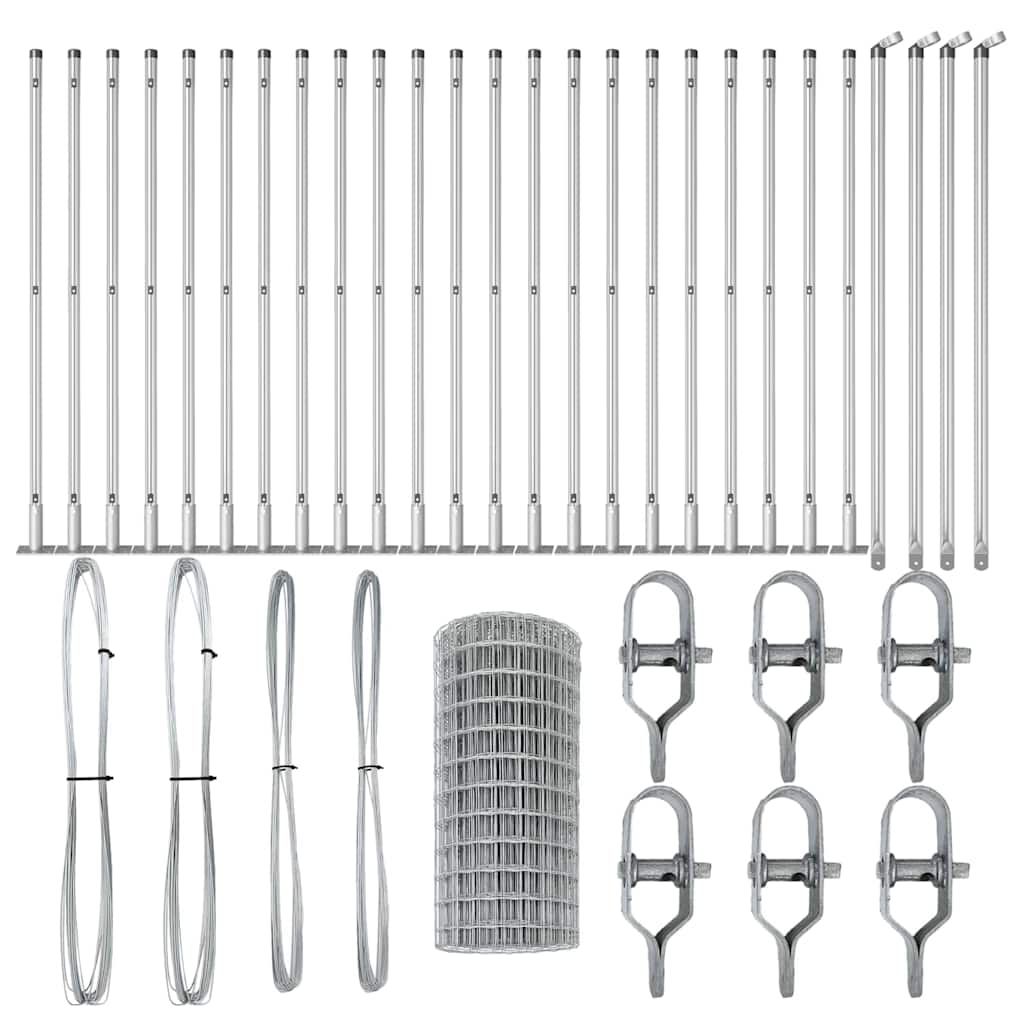 Zaun mit Pfosten Silber 0.6 x 50 m Stahl