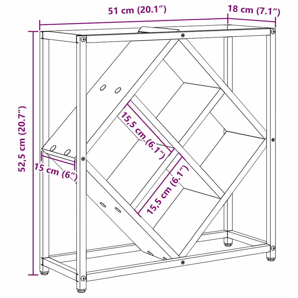 Weinregal Eiche handwerklich 51 x 18 x 52,5 cm Holzwerkstoff