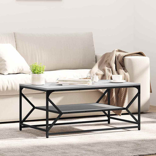 Couchtisch Grau Sonoma 90 x 50 x 40 cm Ingenieurholz und Stahl
