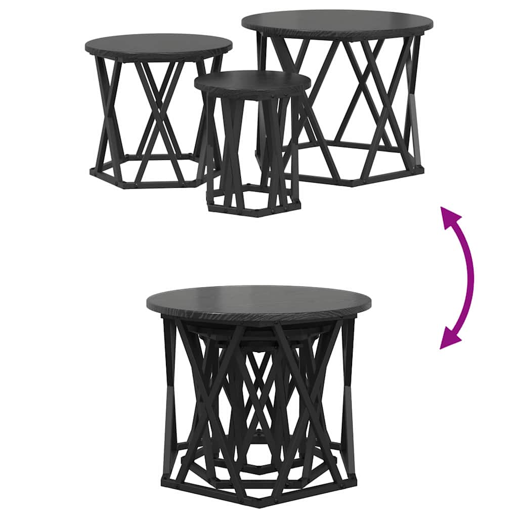 Nesting Beistelltisch 3 pcs Schwarze Eiche 53 x 53 x 40 cm