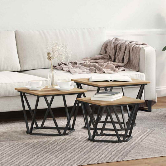 Couchtisch 3 pcs Eiche handwerklich 50 x 50 x 40 cm