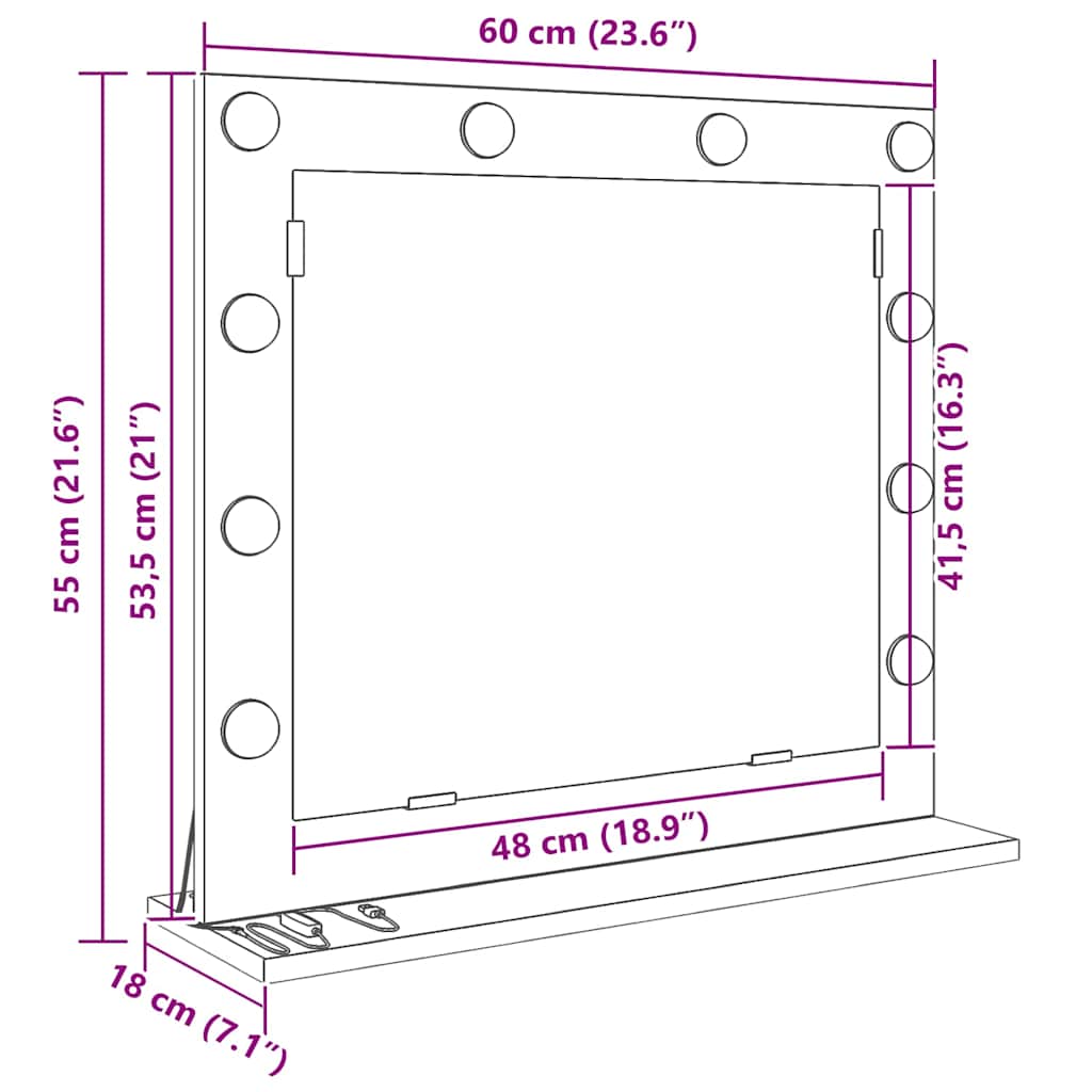 Kosmetikspiegel mit Spiegel Beton Grau 60 x 55 x 18 cm