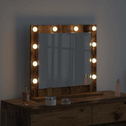 Waschtischspiegel mit LED-Lichtleisten Altholz 60 x 55 x 18 cm