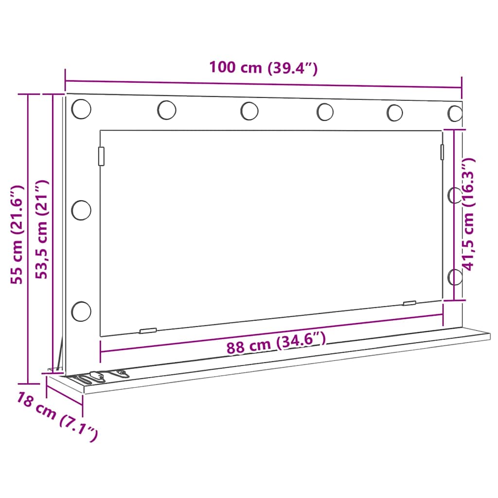 Kosmetikspiegel mit Spiegel Beton Grau 100 x 55 x 18 cm