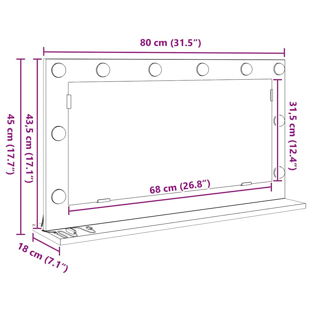 Waschtischspiegel mit Spiegel Sonoma-Eiche 80 x 45 x 18 cm