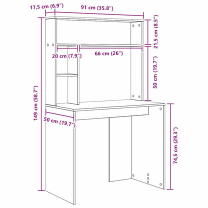 Schreibtisch mit Regal Schwarz Eichen-Optik 91 x 50 x 149 cm