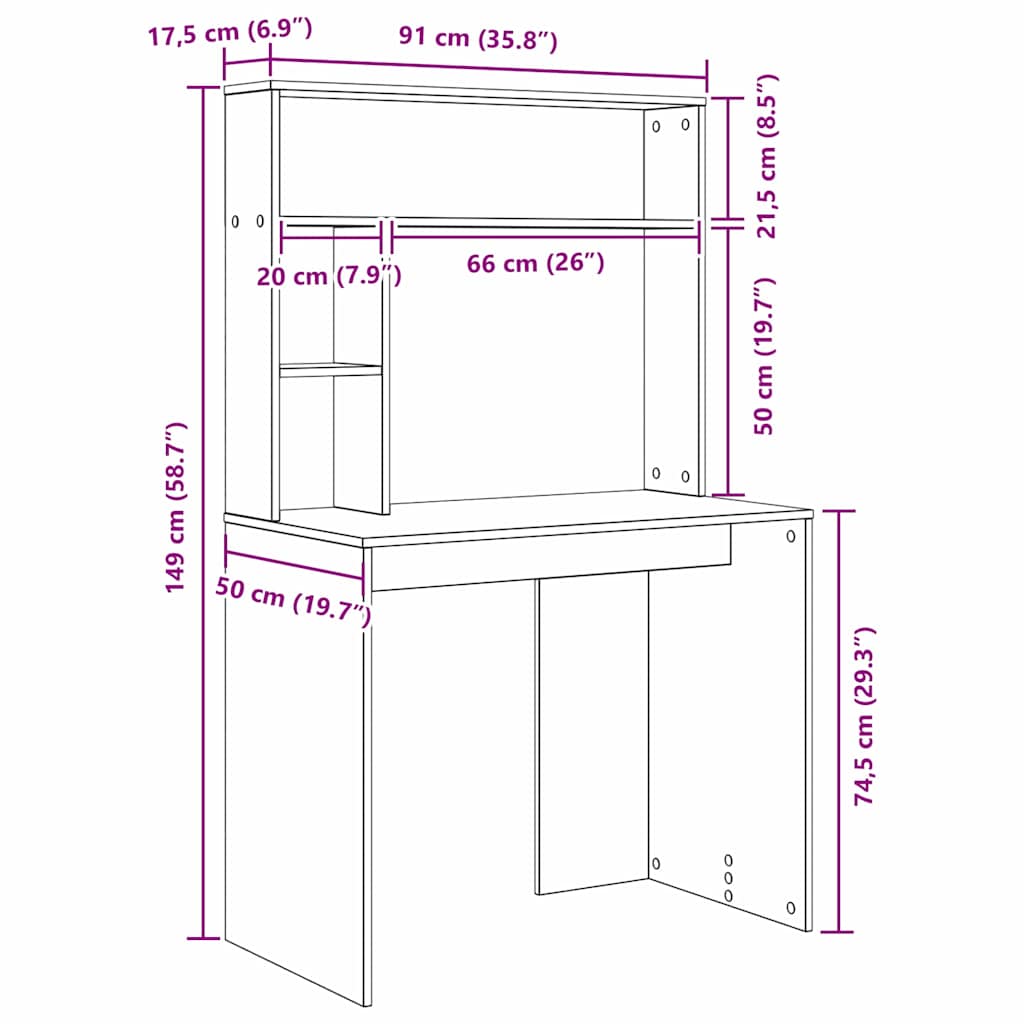 Schreibtisch Artisan-Eiche 91 x 50 x 149 cm Holzwerkstoff